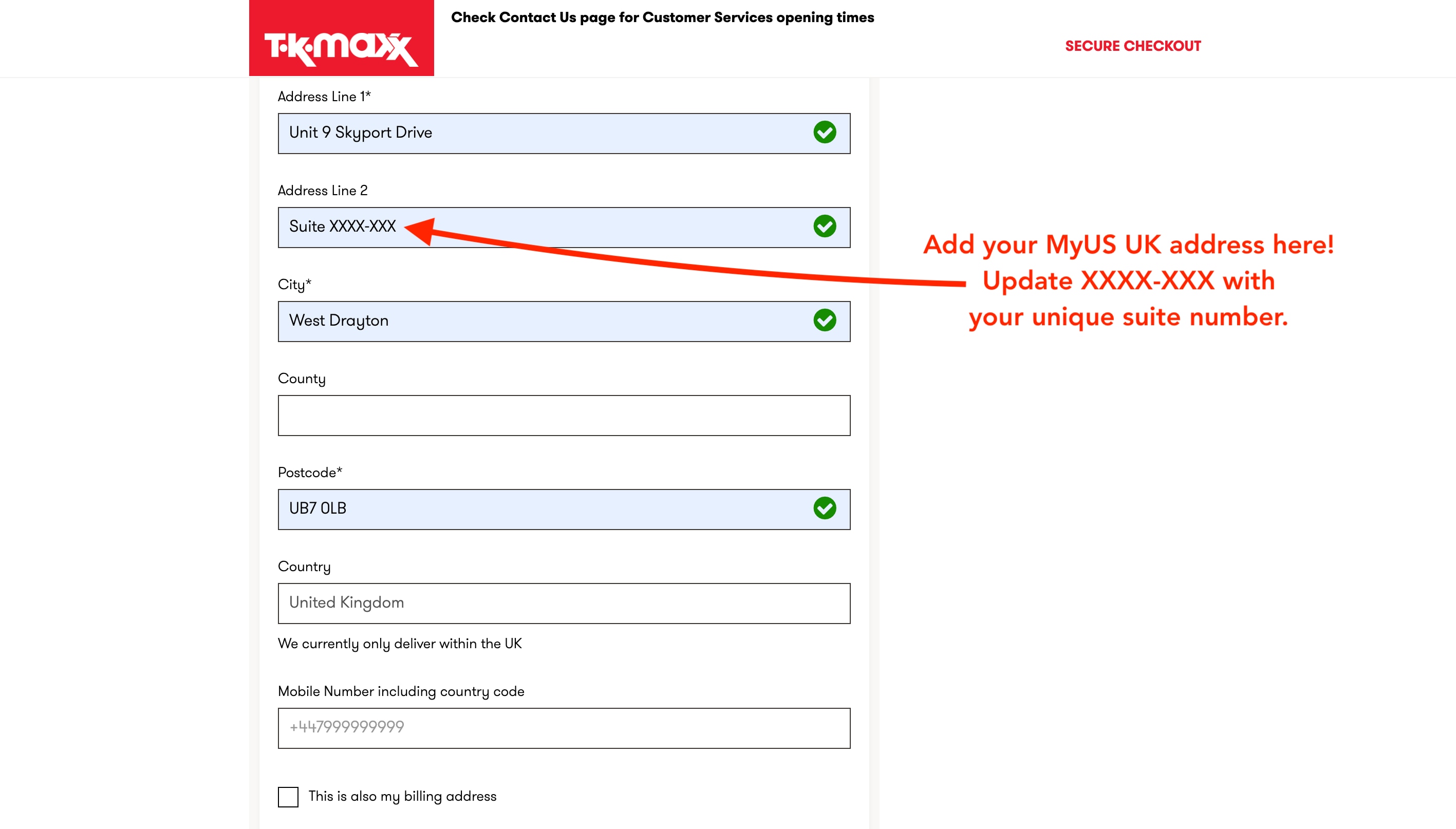 Add MyUS Address to TK Maxx Guest Checkout