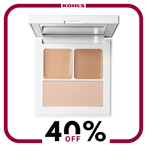 A white compact with tan makeup in it