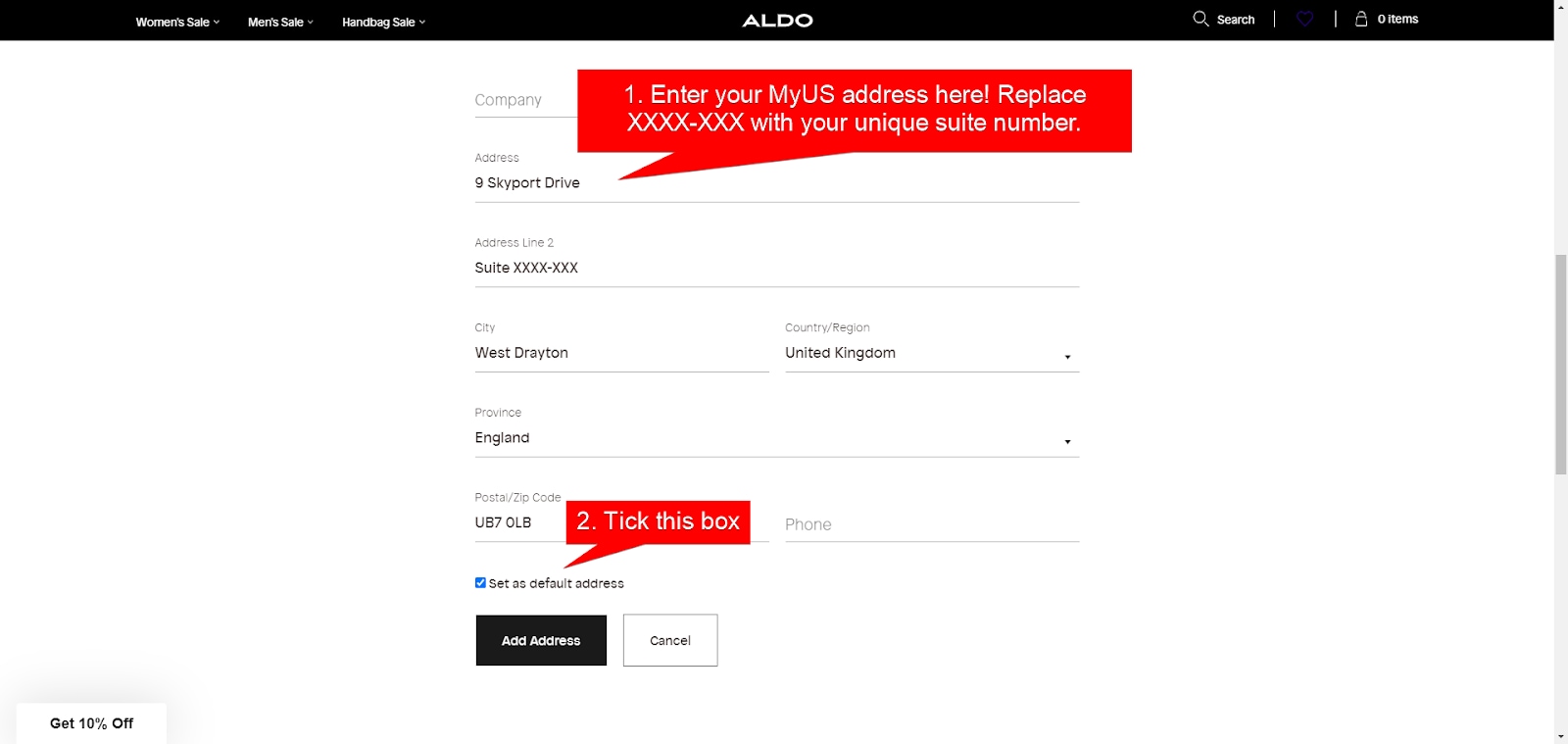 Add MyUS Address to Aldo Member Checkout