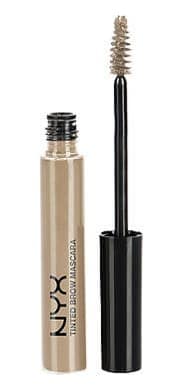 Brown mascara tube with brush upside down