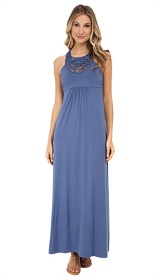 Tommy Bahama blue full length dress with crochet design at chest