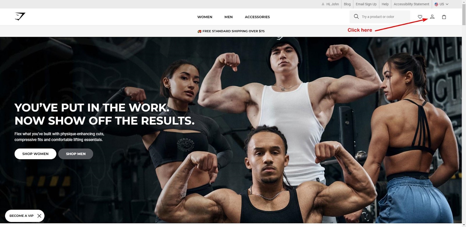 Gymshark Member Home Page