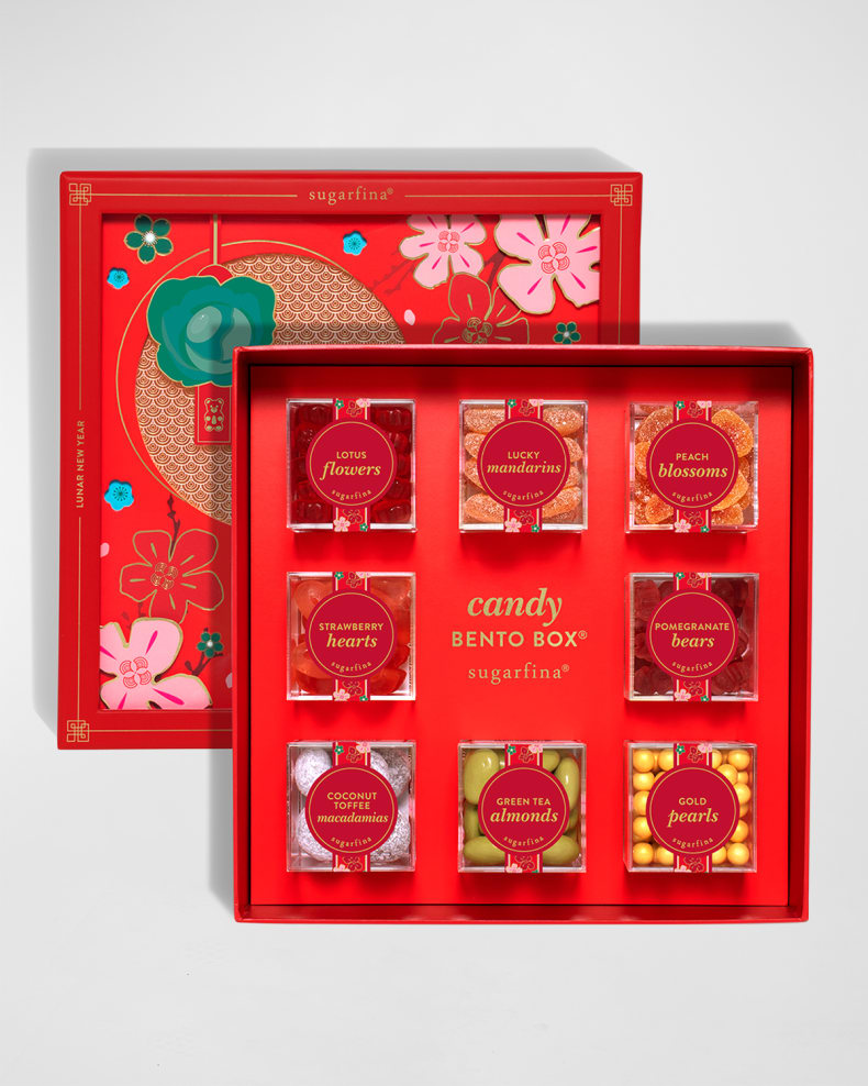 Red Bento Box with eight different types of colorful candy from Sugarfina Gourmet Food