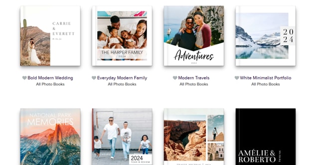 Screenshot of Mixbook’s website showing their versatile collection of photo albums