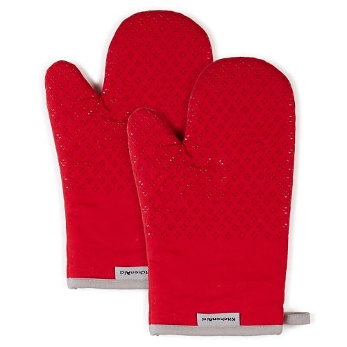 KitchenAid two solid textured red oven mitts 