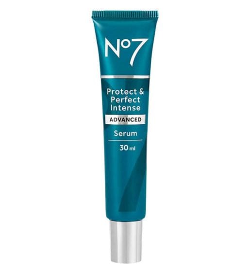 Teal tube of No7 Protect & Perfect Intense ADVANCED Serum 30ml