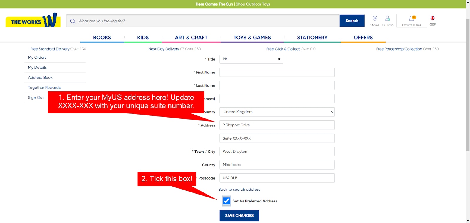 Add MyUS Address to The Works Member Checkout