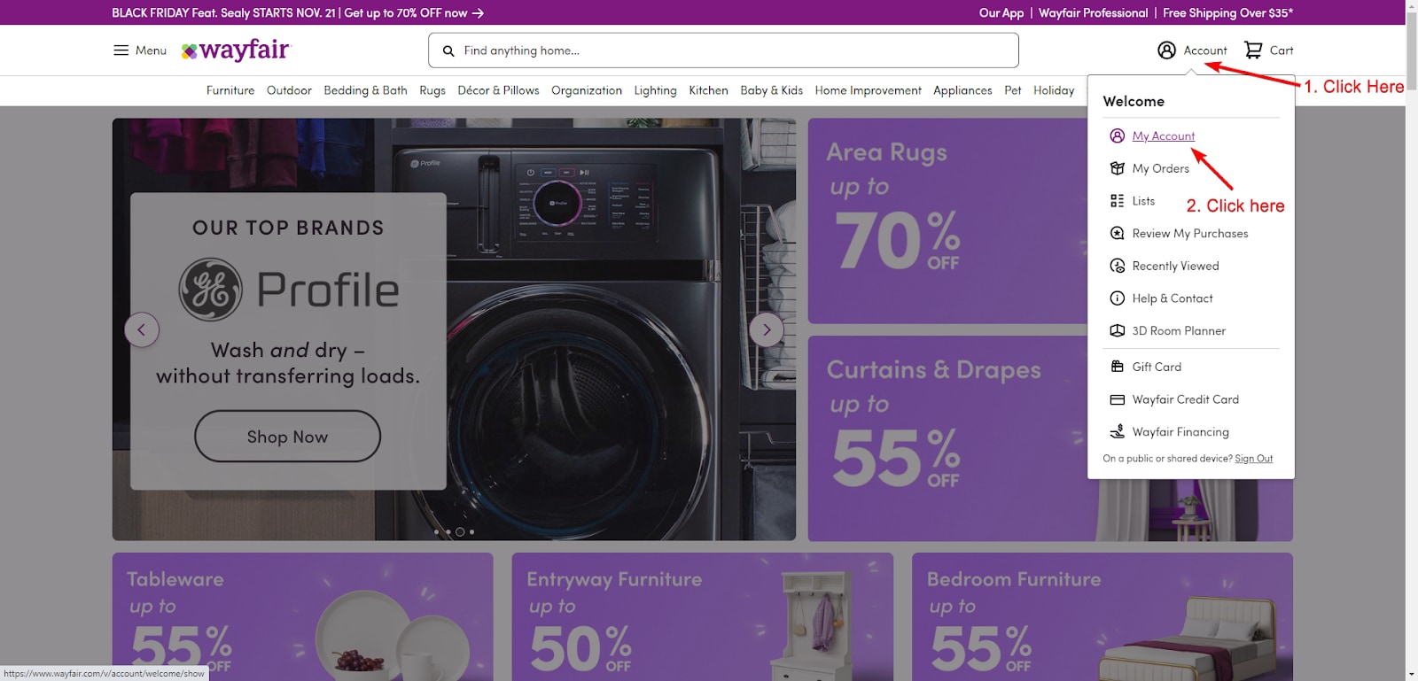 Wayfair Member Home Page