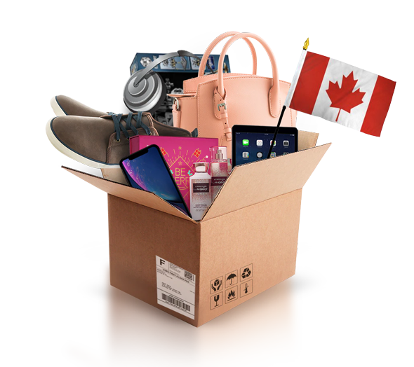 box with various products and the flag of canada