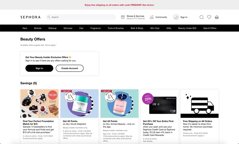 Sephora weekly sales product page