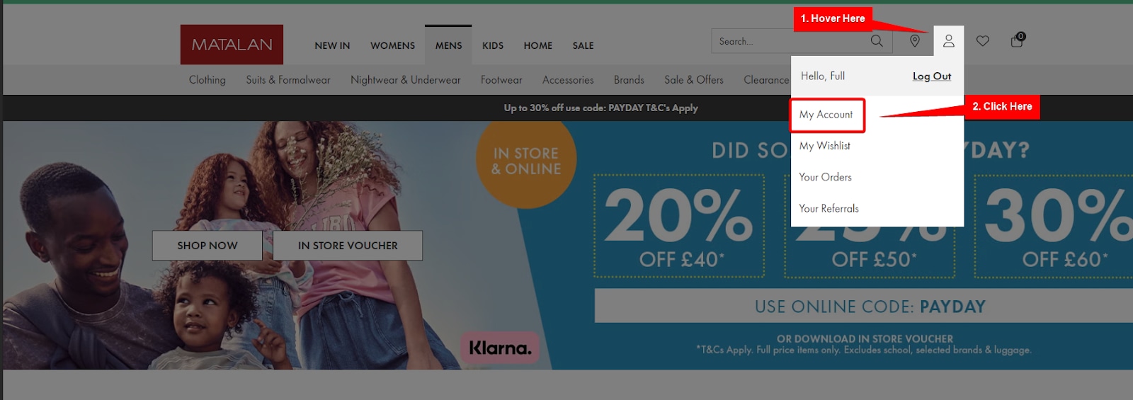 Matalan Member Home Page