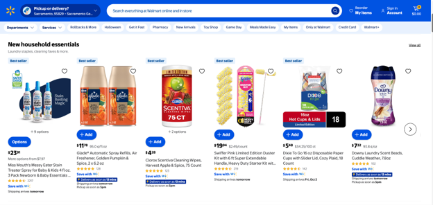 Walmart.com household essentials page