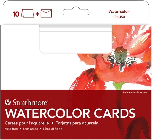 Strathmore Watercolor Cards, acid-free, a pack of ten and ten envelopes. Watercolor 105-150