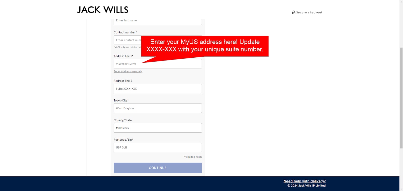 Add MyUS Address to Jack Wills Guest Checkout