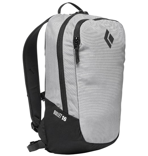 The Black Diamons Bullet backpack in light gray with black details