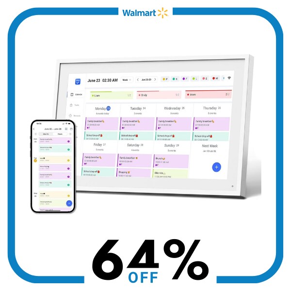 A white digital calendar next to a phone