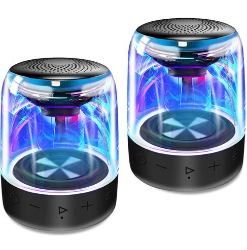 Black MEGATEK dual portable Bluetooth speakers with built-in LED lights