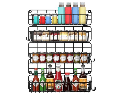 4-Tier Wall Mounted Spice Rack, G.a HOMEFAVOR Farmhouse Spice Rack Organizer, Hanging Spice Rack Seasoning Organizer For Kitchen, Foldable, Iron Wire, Black 4 Tier
