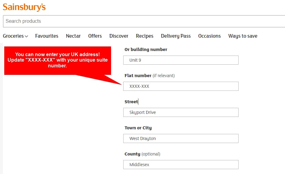 Add MyUS Address to Sainsbury's Member Checkout