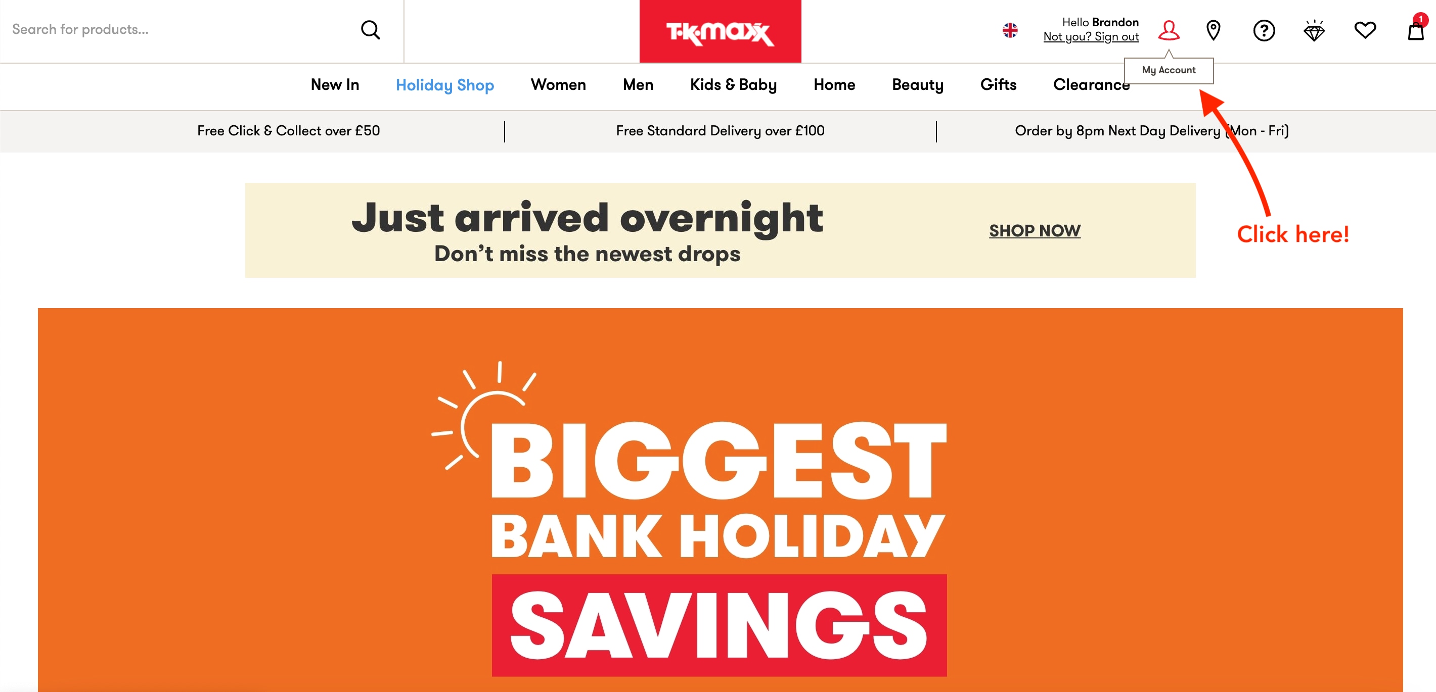 TK Maxx Member Home Page