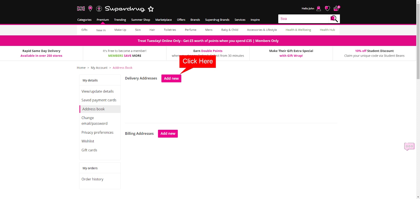 Superdrug Account Information