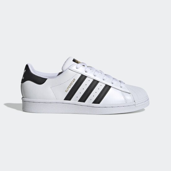 Adidas Women’s Superstar Shoes in white and black 3-stripes and heel tab
