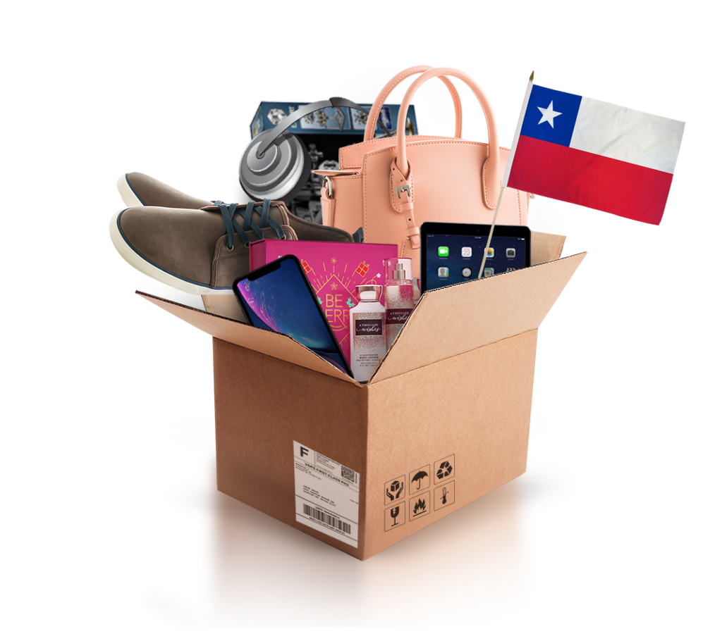 box with various products and the flag of chile