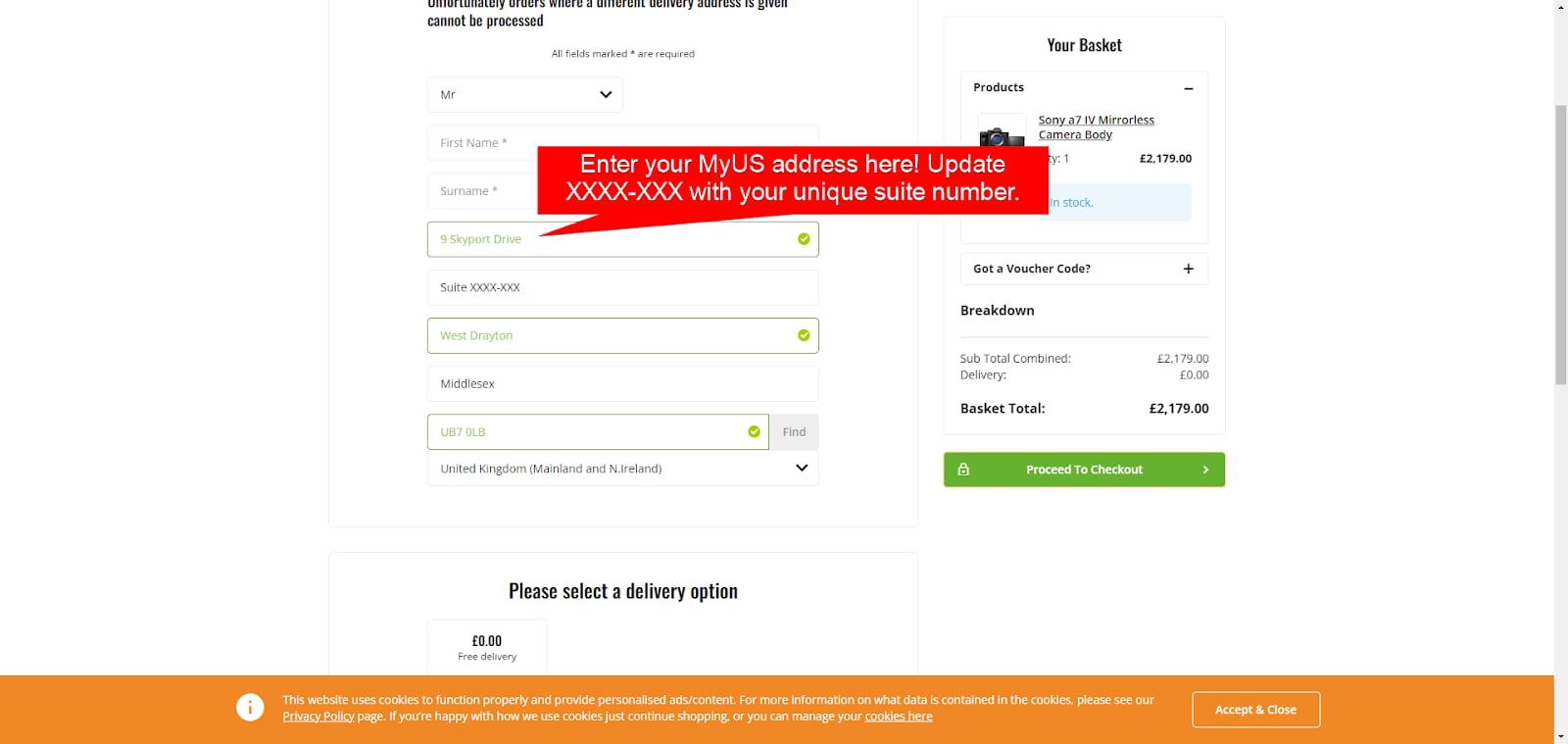 Add MyUS Address to Jessops Guest Checkout