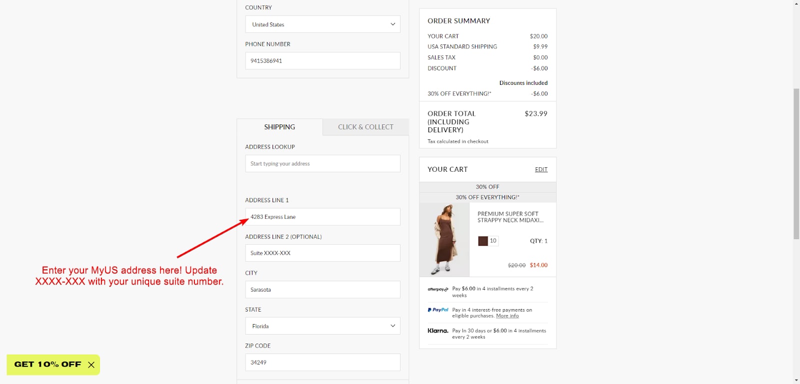 Add MyUS Address to Boohoo Guest Checkout