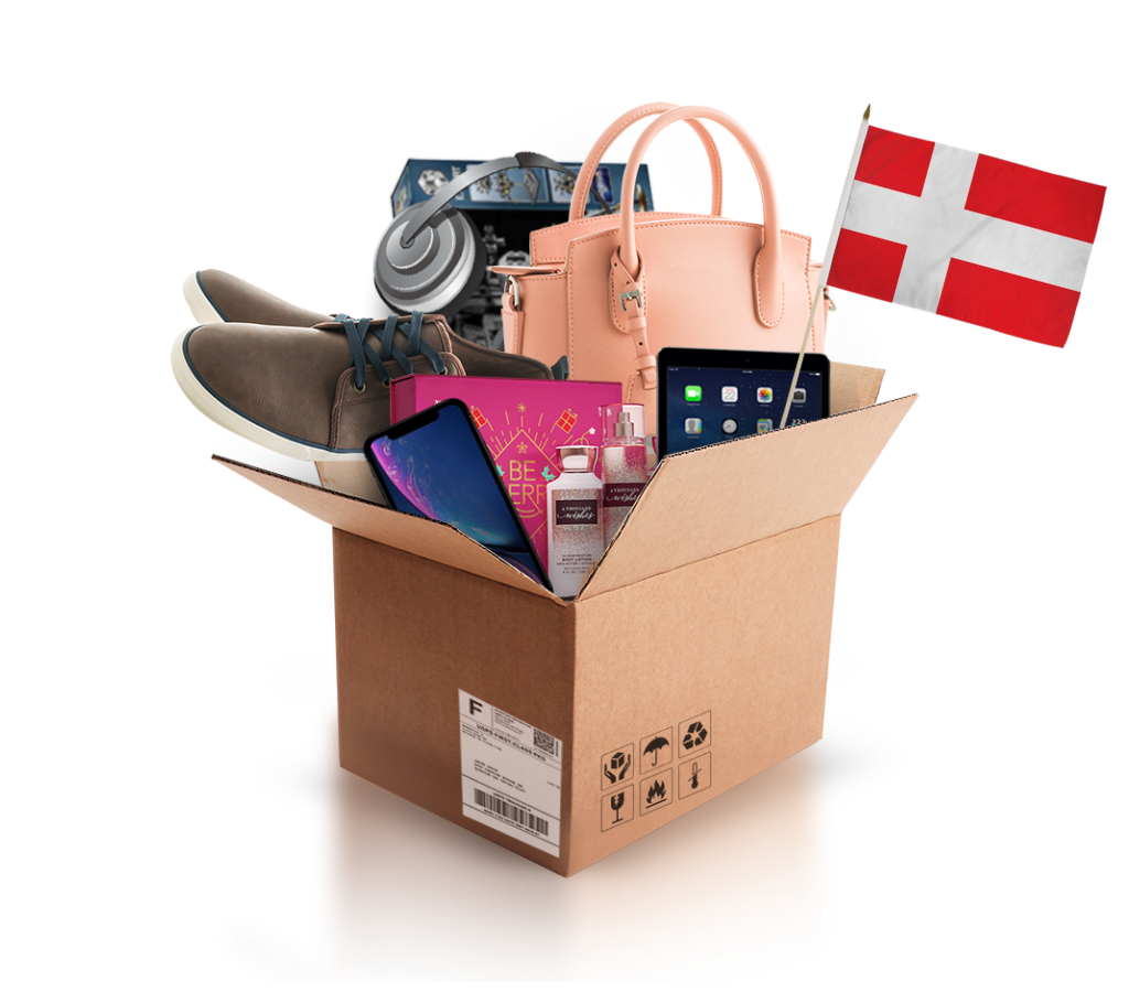 box with various products and the flag of denmark