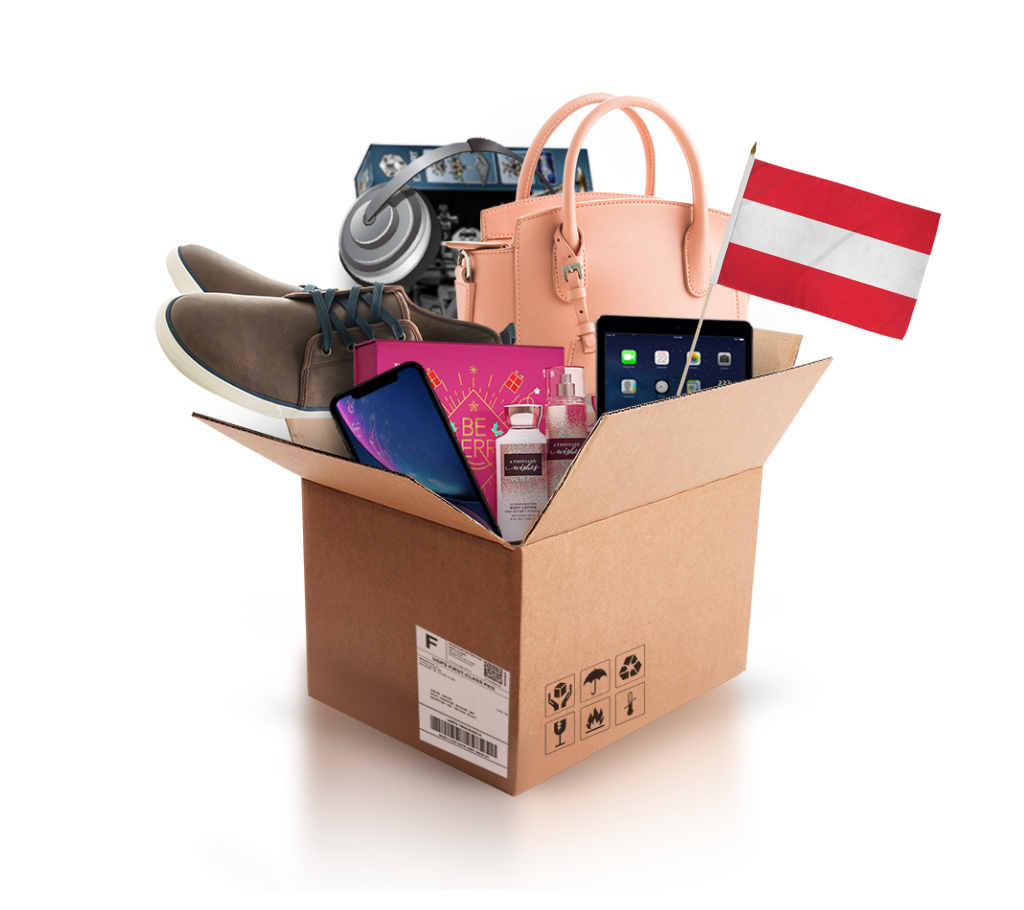box with various products and the flag of austria
