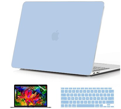 Blue hardshell case, screen protector, and keyboard cover for Macbook Air 13 Inch