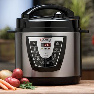 power xl pressure cooker with carrots, onions, and potatoes in front of it