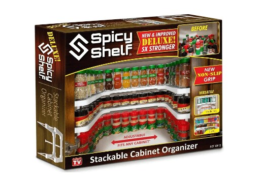 Spicy Shelf Deluxe - Expandable Spice Rack and Stackable Cabinet & Pantry Organizer (1 Set of 2 shelves) - As seen on TV(Spicy Shelf Deluxe) White