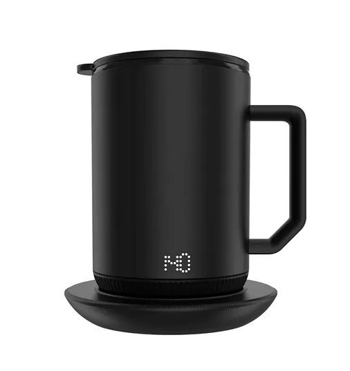 black coffee mug with warming coaster