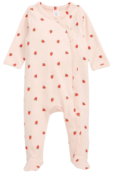 A Pink Chintz Strawberries Baby Print Footie