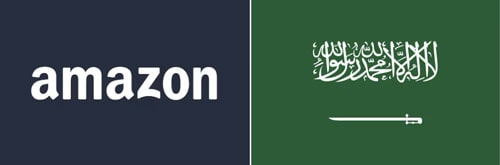 Amazon logo and flag of Saudi Arabia