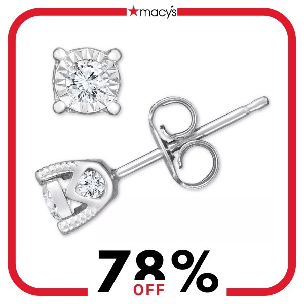 A pair of silver diamond stud earrings