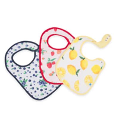 Blue, red and yellow 3-Pack of Little Unicorn classic cotton-muslin bibs with fruit prints