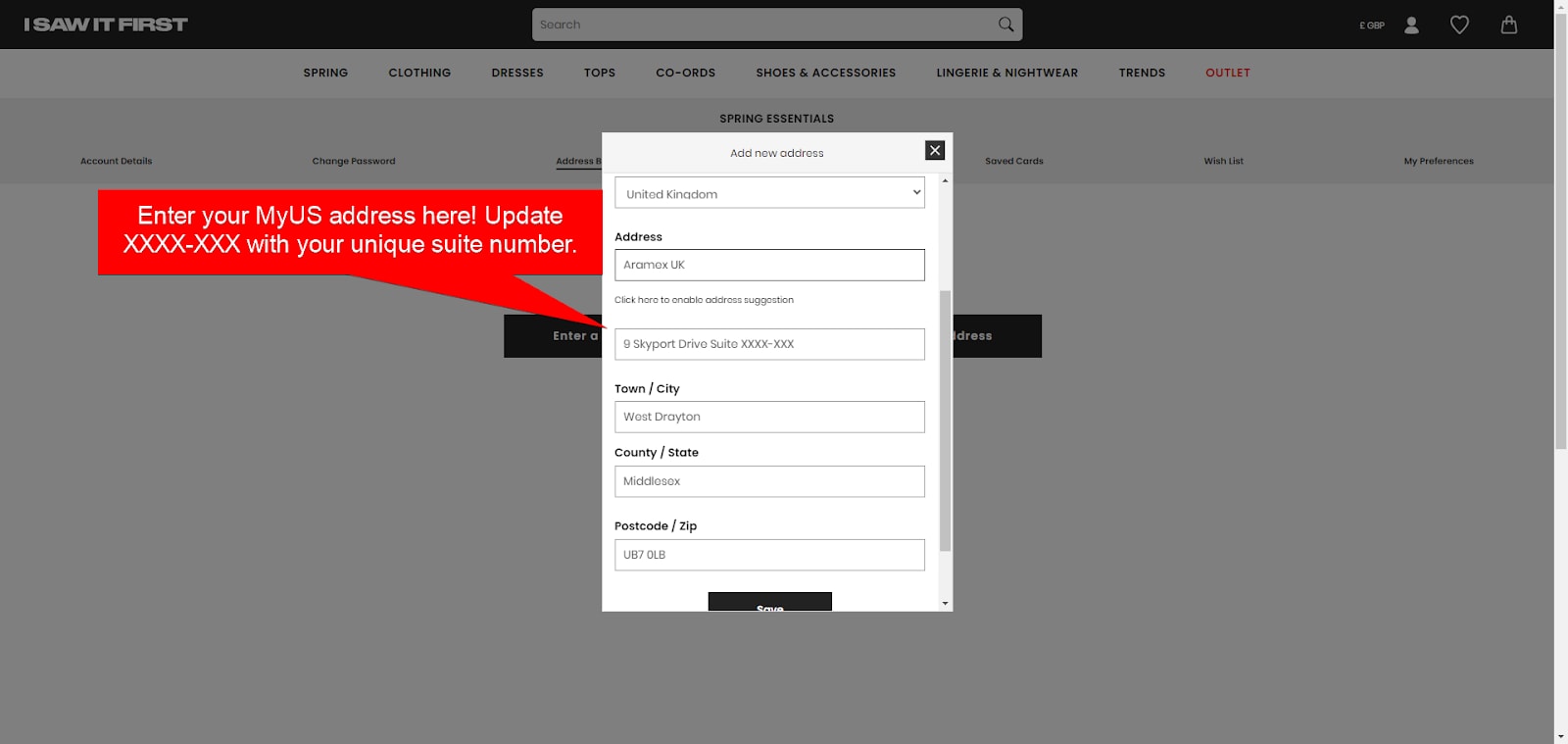Add MyUS Address to I Saw It First Member Checkout