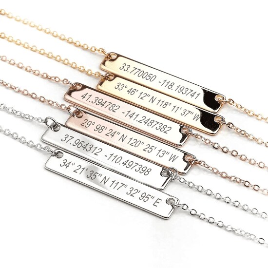  Personalized Necklace in gold, silver, and rose with custom coordinates