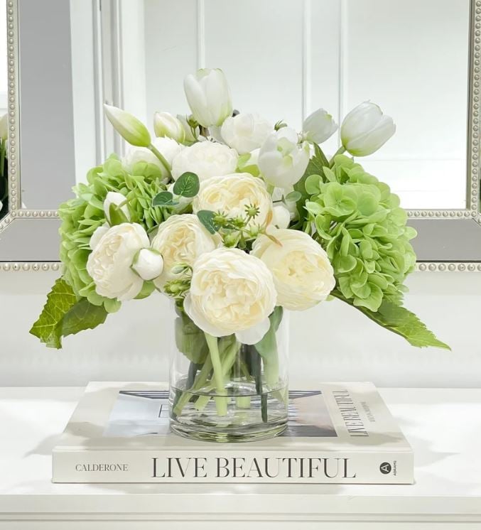 White Roses Centerpiece-real Touch Rose Arrangement-real Touch 