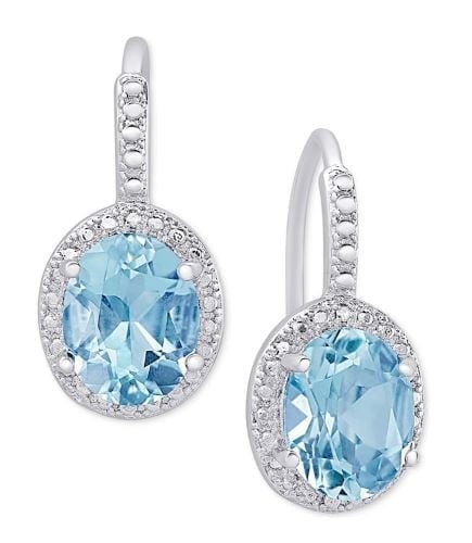A pair of Blue Topaz and Diamond Accent Drop Earrings in Sterling Silver