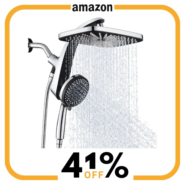 A silver showerhead with two heads