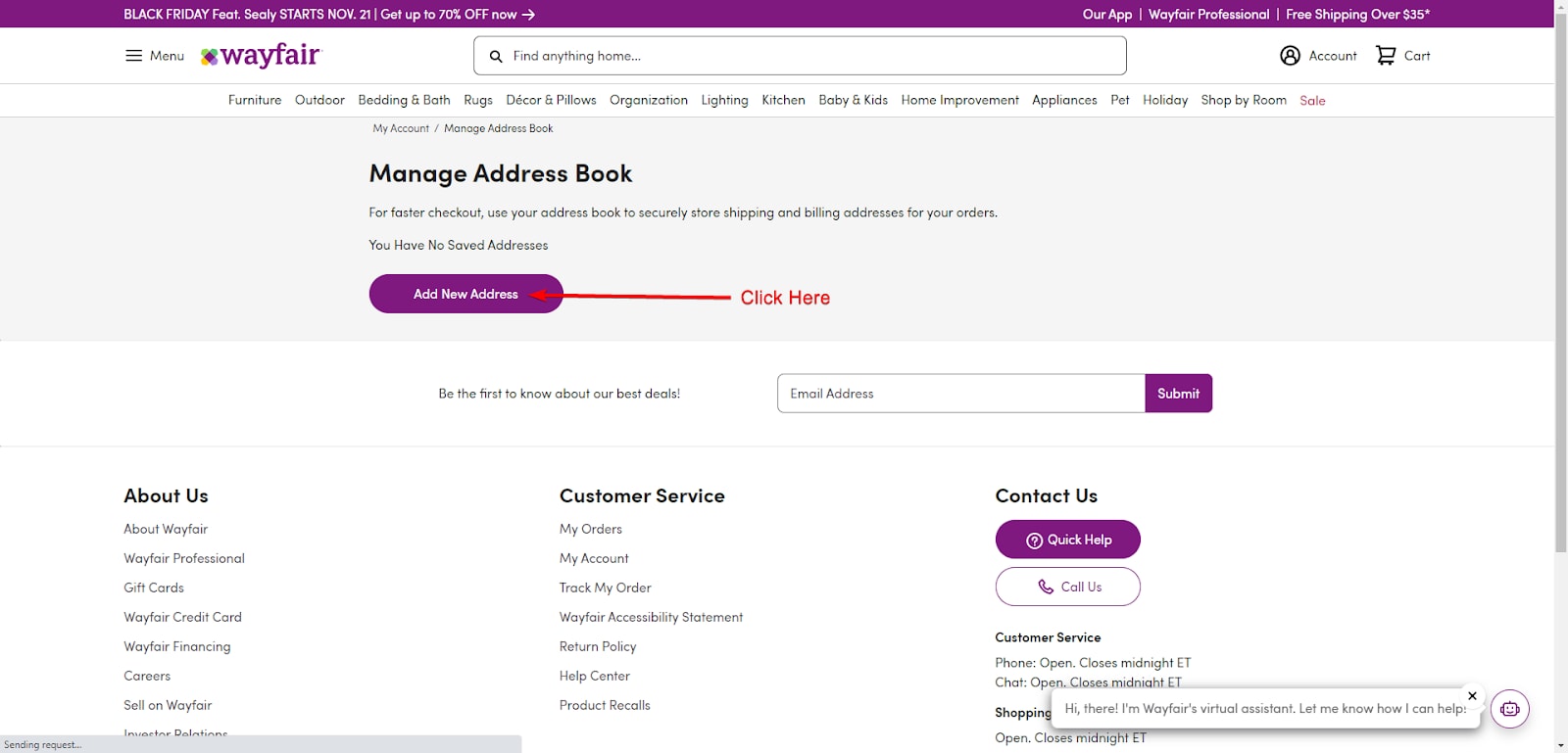 Wayfair Address Book