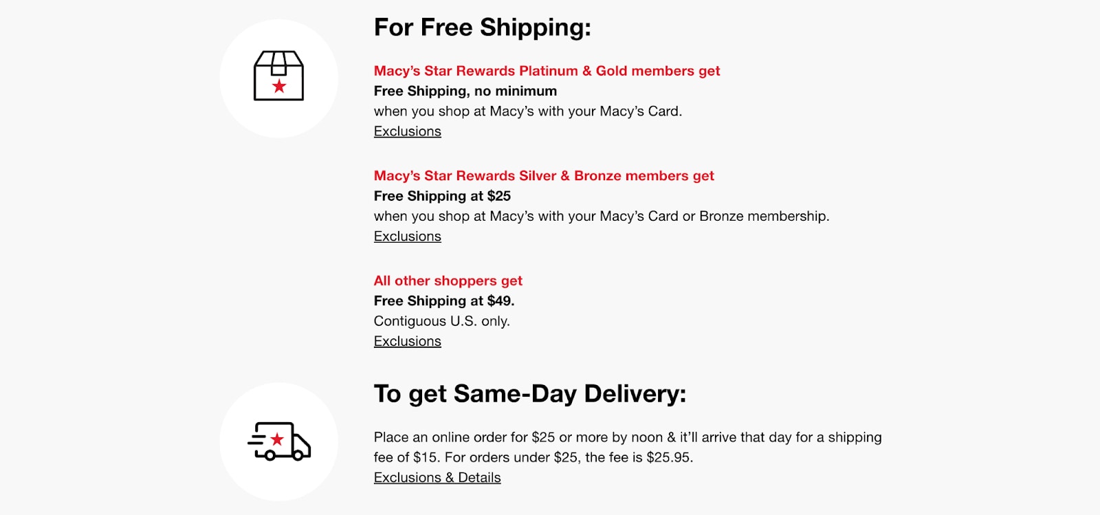 Macy's US Domestic Shipping Prices & Methods