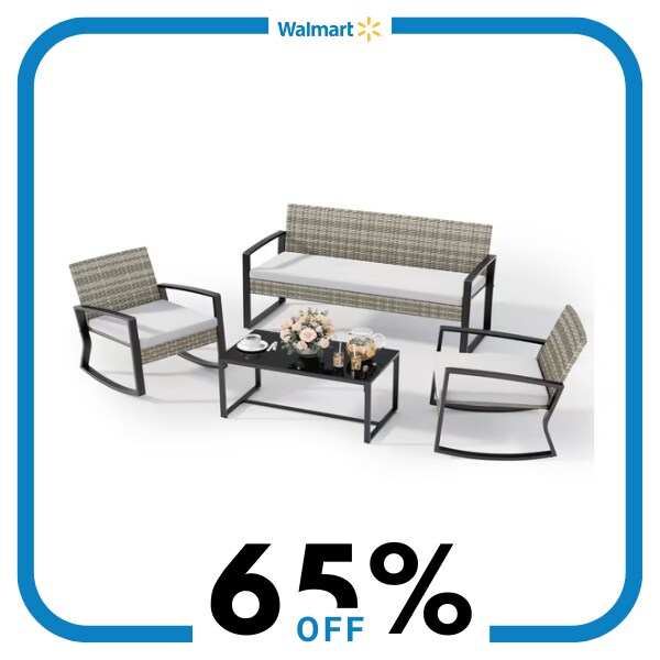 A grey four piece patio furniture set