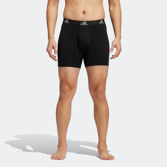 Adidas Men’s Stretch Cotton Boxer Briefs in black worn by a male model