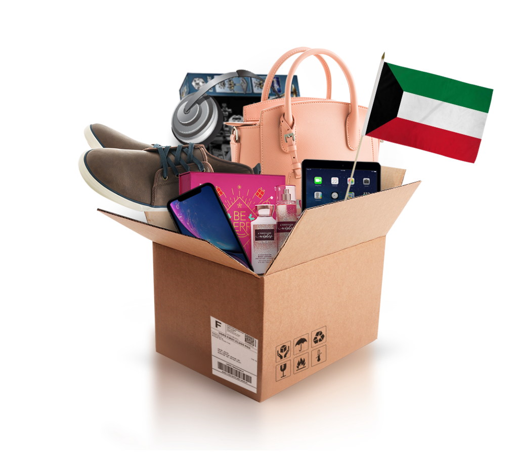 box with various products and the flag of kuwait