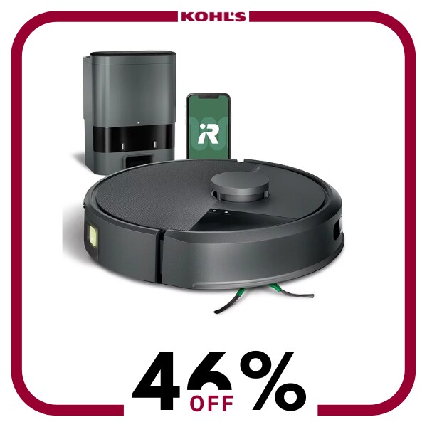 A black robot vacuum with dock